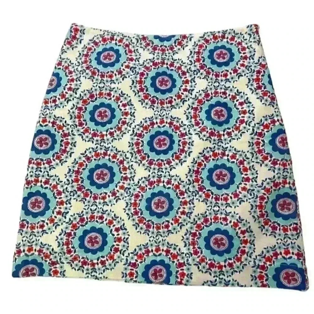 TALBOTS WOMEN'S GEO-DAISIES STRETCH COTTON CANVAS SKIRT
